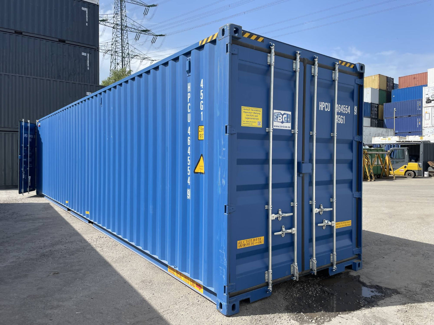 40 Fuß HC Seecontainer Double Door mit Reifenregalsystem und Licht