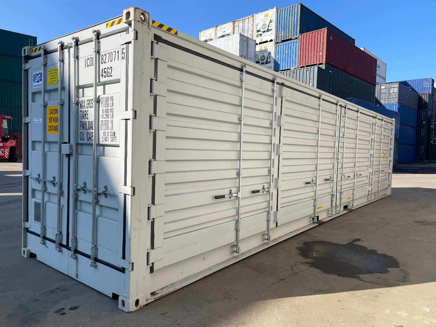 40 Fuß Neu High Cube Open Side One Way RAL 7035